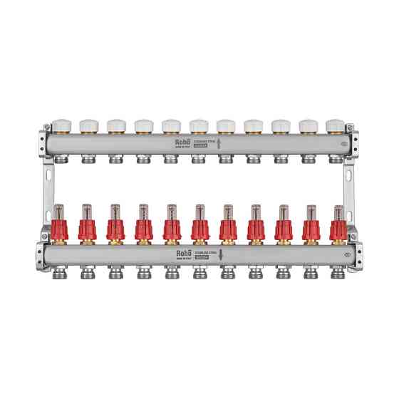 Колектор з витратоміром та термостатичними клапанами Roho R804-11M - 1"х 11 вих. (RO1035) Київ