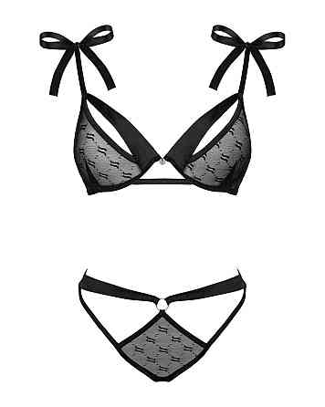 (SALE) Полупрозрачный эротический комплект Obsessive Obsessivia 2pcs set black S/M, бюстгальтер и трусики, Sex Aura Киев