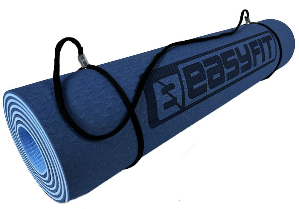 Килимок для йоги та фітнесу EasyFit TPE+TC 6мм двошаровий синій-блакитний Коломыя - изображение 7