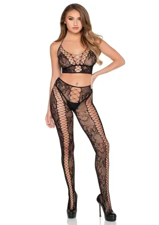 Комплект Leg Avenue Net & Lace Crop Top and Tights One Size Black Львов