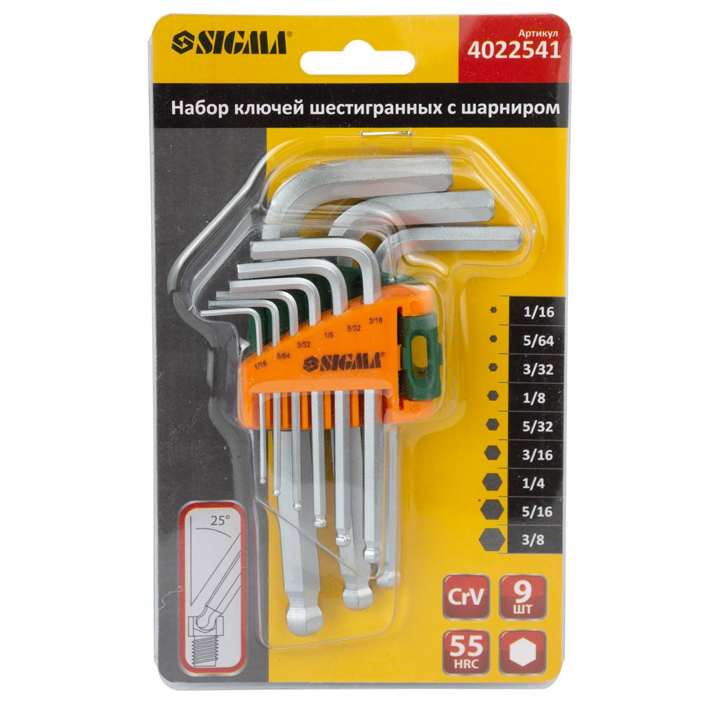 Sigma Ключи шестигранные 9шт 1/16-3/8" CrV (короткие) SIGMA (4022541) Коломия - фото 1