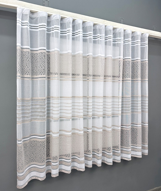 Короткий тюль VR-Textil 1948т Жаккард Белый с капучино 300х145 см (42-0904) Киев - изображение 2