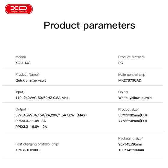 Мережевий зарядний пристрій XO L148 PD30W USB-C білий Львів