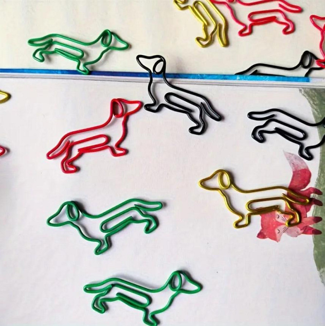 Креативные скрепки в форме собак, набор 10 шт | Цветные металлические скрепки для документов. Киев - изображение 1