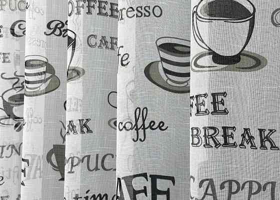 Тюль лен с принтом цвет белый с черным 1791т Киев