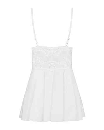 Сатиновый пеньюар с кружевом Obsessive 810-BAB-2 babydoll & thong L/XL, белый, пеньюар, танга Sex Aura Киев