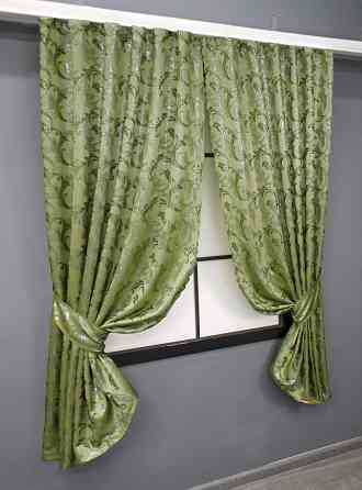 Комплект коротких штор VR-Textil Жаккард Завиток с люрексом № 1649ш Оливковый 145х170 см 2 шт (35-0263) Киев