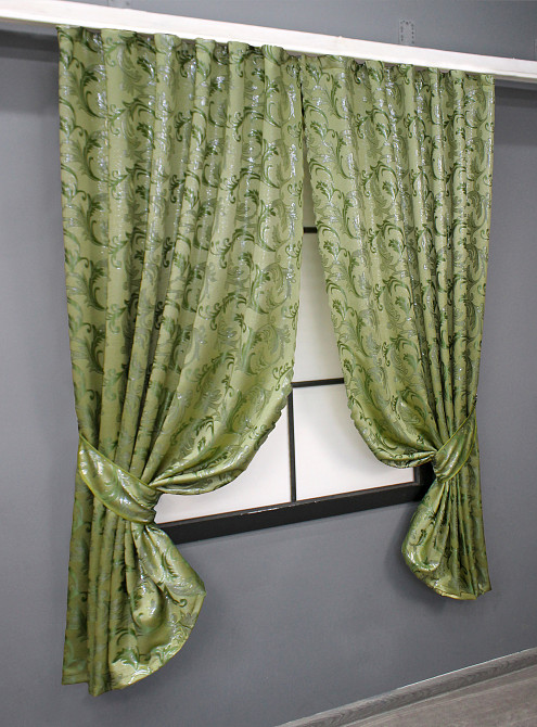 Комплект коротких штор VR-Textil Жаккард Завиток с люрексом № 1649ш Оливковый 145х170 см 2 шт (35-0263) Киев - изображение 2