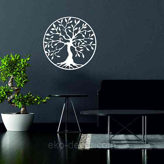 Декоративное настенное 3D Панно «Дерево в кругу» Декор на стену с объемом 50*50 см, Белый Киев