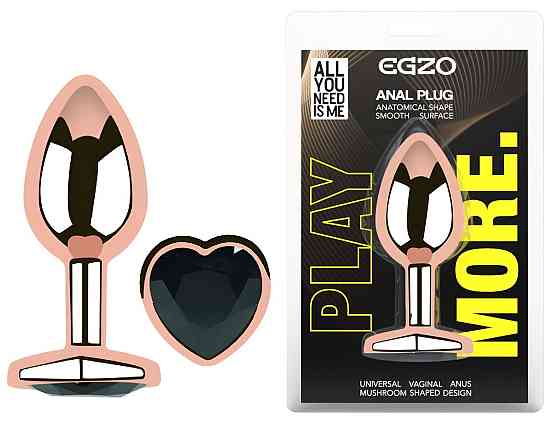 Анальна пробка з кристалом EGZO - Rose Gold Heart Plug Black size M Sex Aura Київ