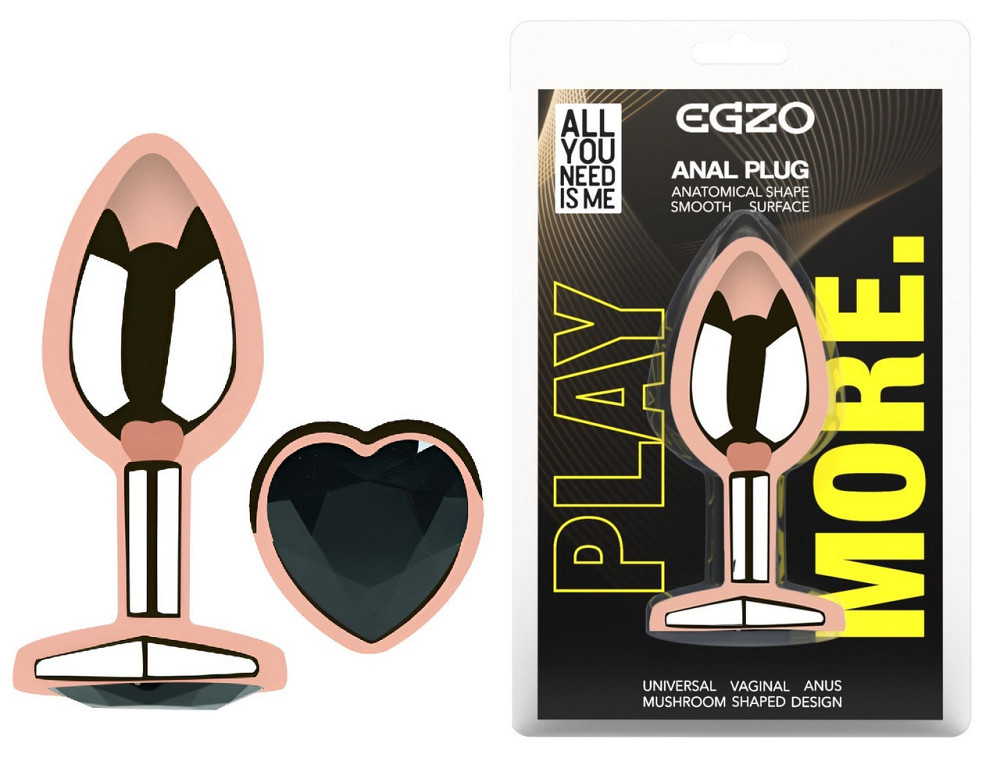 Анальна пробка з кристалом EGZO - Rose Gold Heart Plug Black size M Sex Aura Київ - фото 1