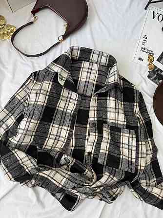 Женская базовая теплая рубашка в клетку ворсистая байка Одесса