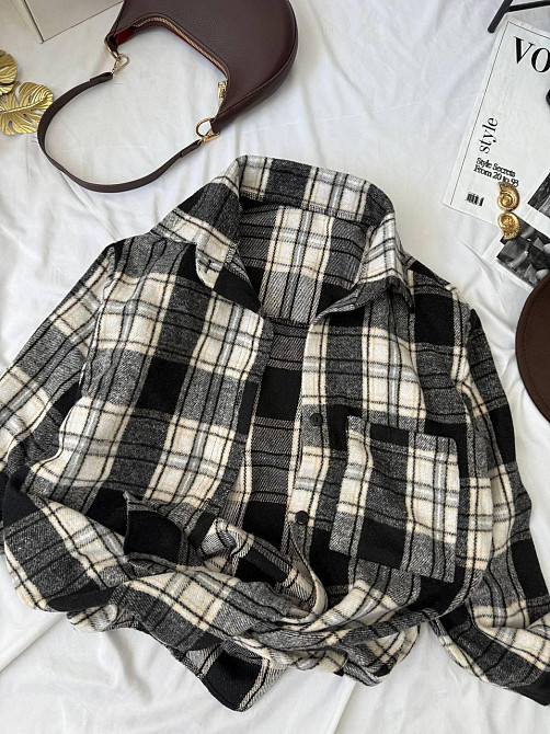 Женская базовая теплая рубашка в клетку ворсистая байка Одесса - изображение 5