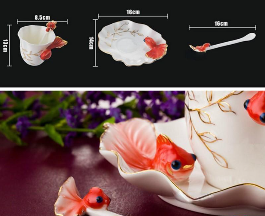 Чайная пара Чашка 200 мл с блюдцем и ложечкой Золотая рыбка костяной фарфор Кременчуг - изображение 2