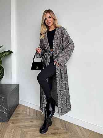 Жіночий трендовий довгий кардиган з поясом та кишенями Одеса