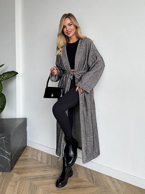 Жіночий трендовий довгий кардиган з поясом та кишенями Одеса - фото 4