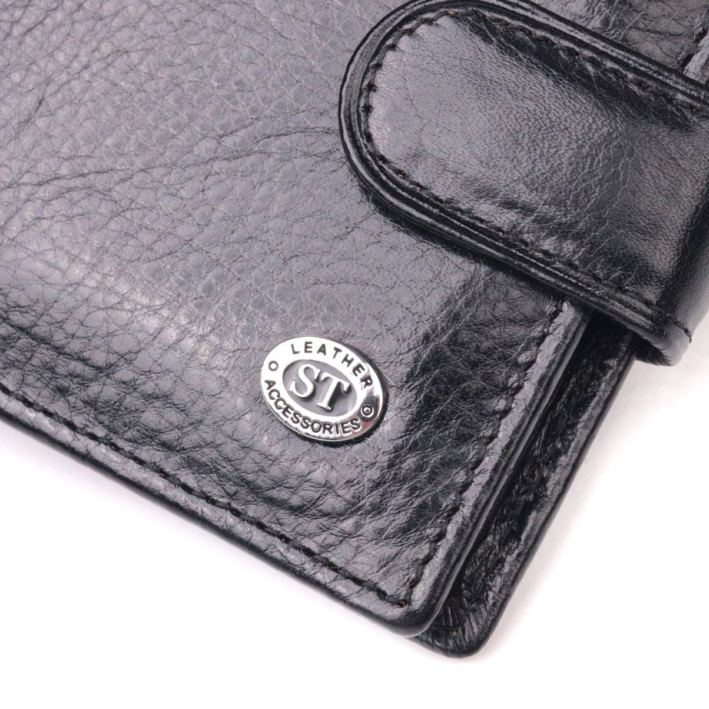 Чоловічий гаманець з гладкої шкіри у два складання чорний (ST Leather) Київ - фото 19