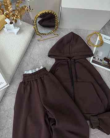 Жіночий утеплений костюм для прогулянок у спортивному стилі тринитка на флісі Шоколад, 46/48 Одеса