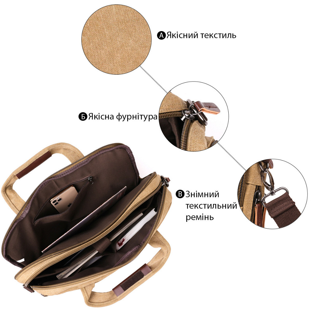 Сумка текстильна для ноутбука Vintage 20186 Хакі Київ - фото 4
