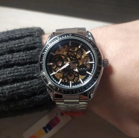 Чоловічий механічний годинник Skmei 9194 скелетон (Сріблястий) Вінниця - фото 6