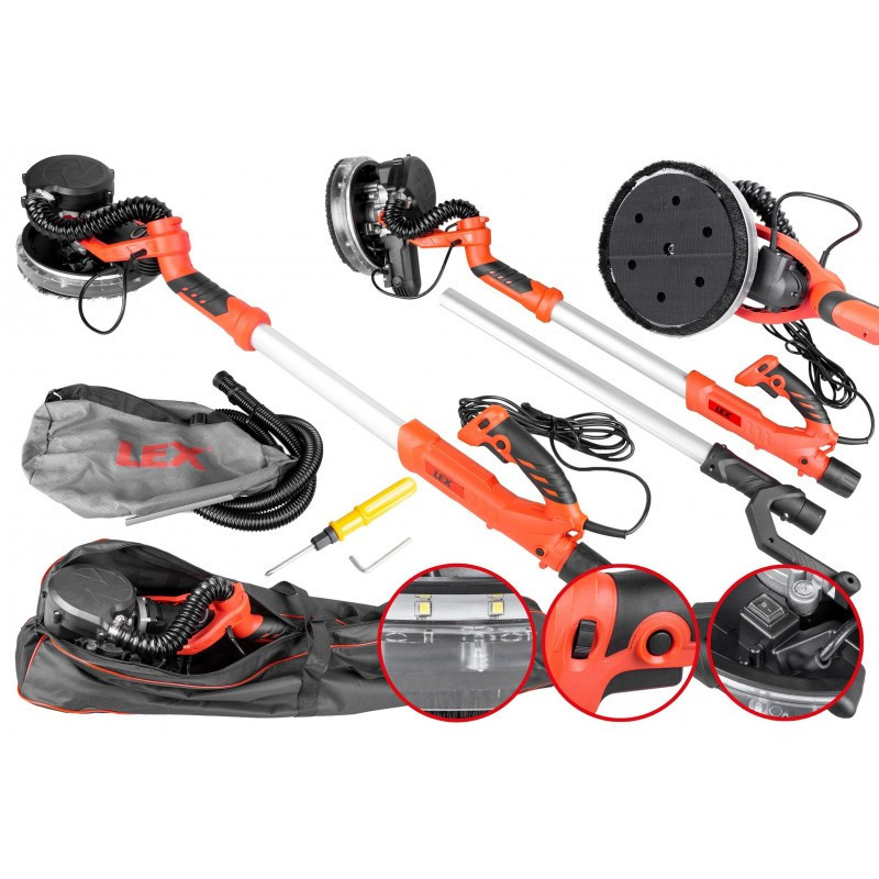 Шліфувальна жирафа по гіпсокартону LEX LXDWS175 1700Вт з підсвіткою, гнучким валом і мішком для пилу Львів - фото 9