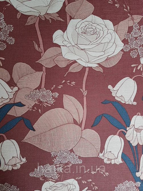 Шпалери вінілові Lutece Melody 51197010 квіти листя рожеві білі сині на бордовому тлі Київ - фото 1