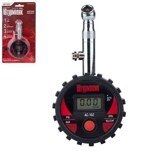 Манометр Штурмовик AC-102 з LCD дисплеєм та LED підсвіткою, вимір psi/bar|кг/см²|kPa, діапазон 0-10 Харків