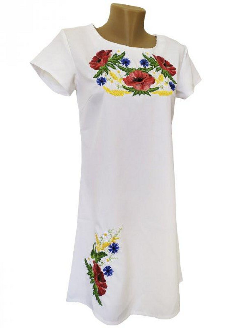 Синє насичене вишите жіноче плаття з неповторною вишивкою квітами «Мак - волошка» Київ - фото 3