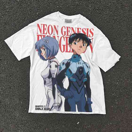 Футболка для мальчика с принтом аниме Евангелион Аниме Схинджи Реи оверсайз (рост от 165 до 180 ) Черний Днепр