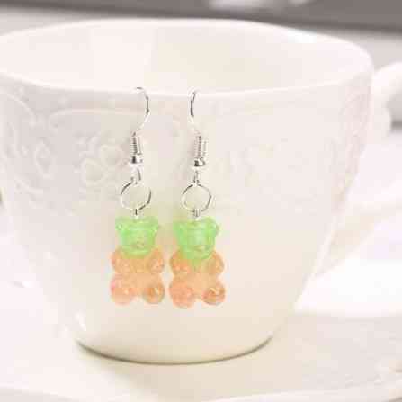 Сережки мишки, цвет салатовый + оранжевый с блетсками - размер мишки 1,6*1см, смола Киев