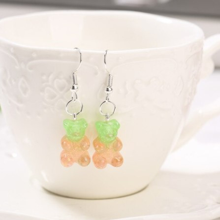 Сережки мишки, цвет салатовый + оранжевый с блетсками - размер мишки 1,6*1см, смола Киев - изображение 1