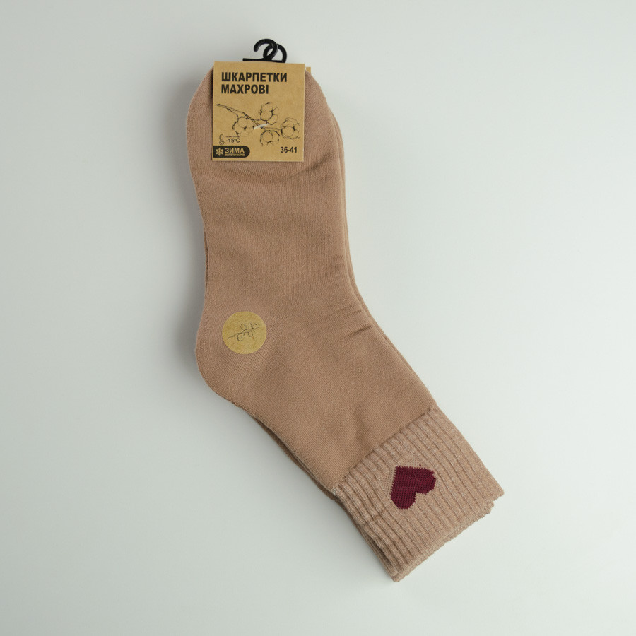 Теплые носки женские классические из сердечком однотонные GM Textile Высокие 36-41 Кофейный Сумы - изображение 3