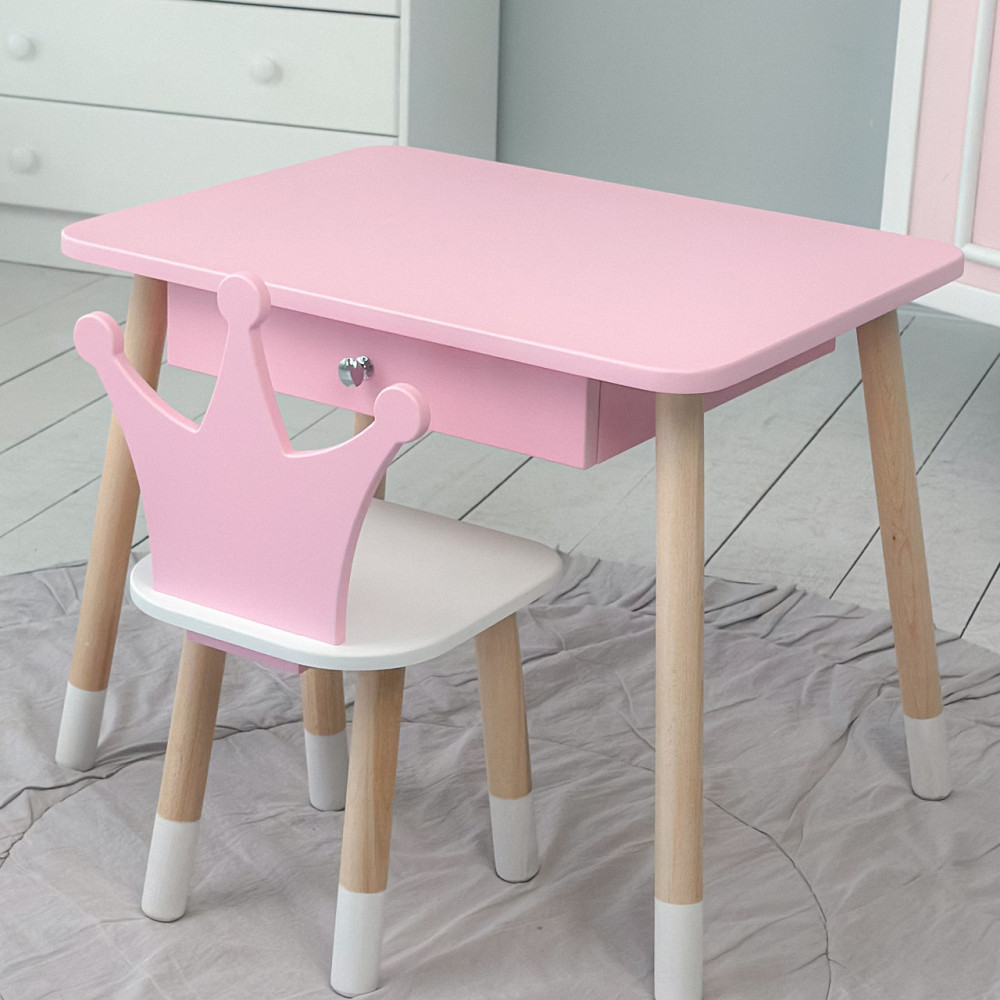 Дитячий стіл і стілець "Корона" рожевий з білим Київ - фото 9