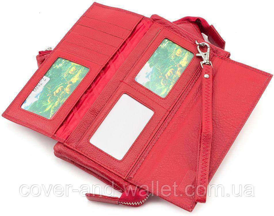 Женский кожаный кошелек клатч красного цвета на магнитах и молнии Marco Coverna MC 6052-2 Киев - изображение 3