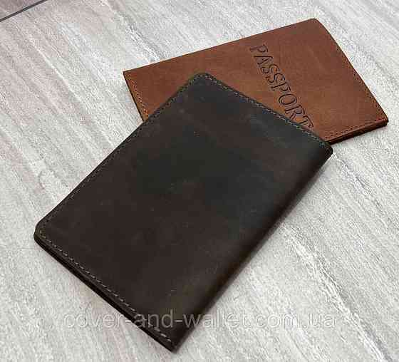 Коричневая обложка на зарубежный паспорт из винтажной кожи ST Leather Киев