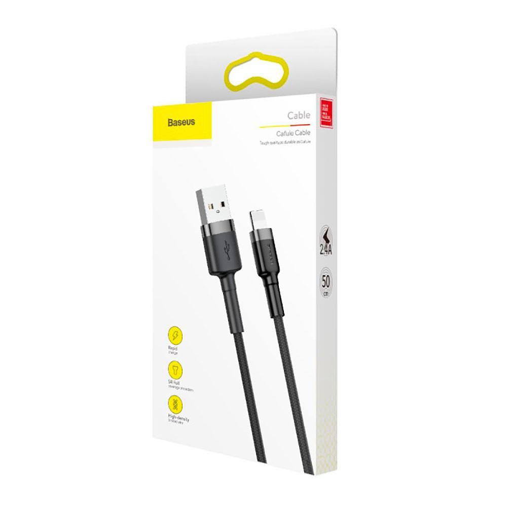 Кабель Baseus Cafule Cable USB For Lightning 2.4A 0.5m Gray+Black Одеса - фото 2
