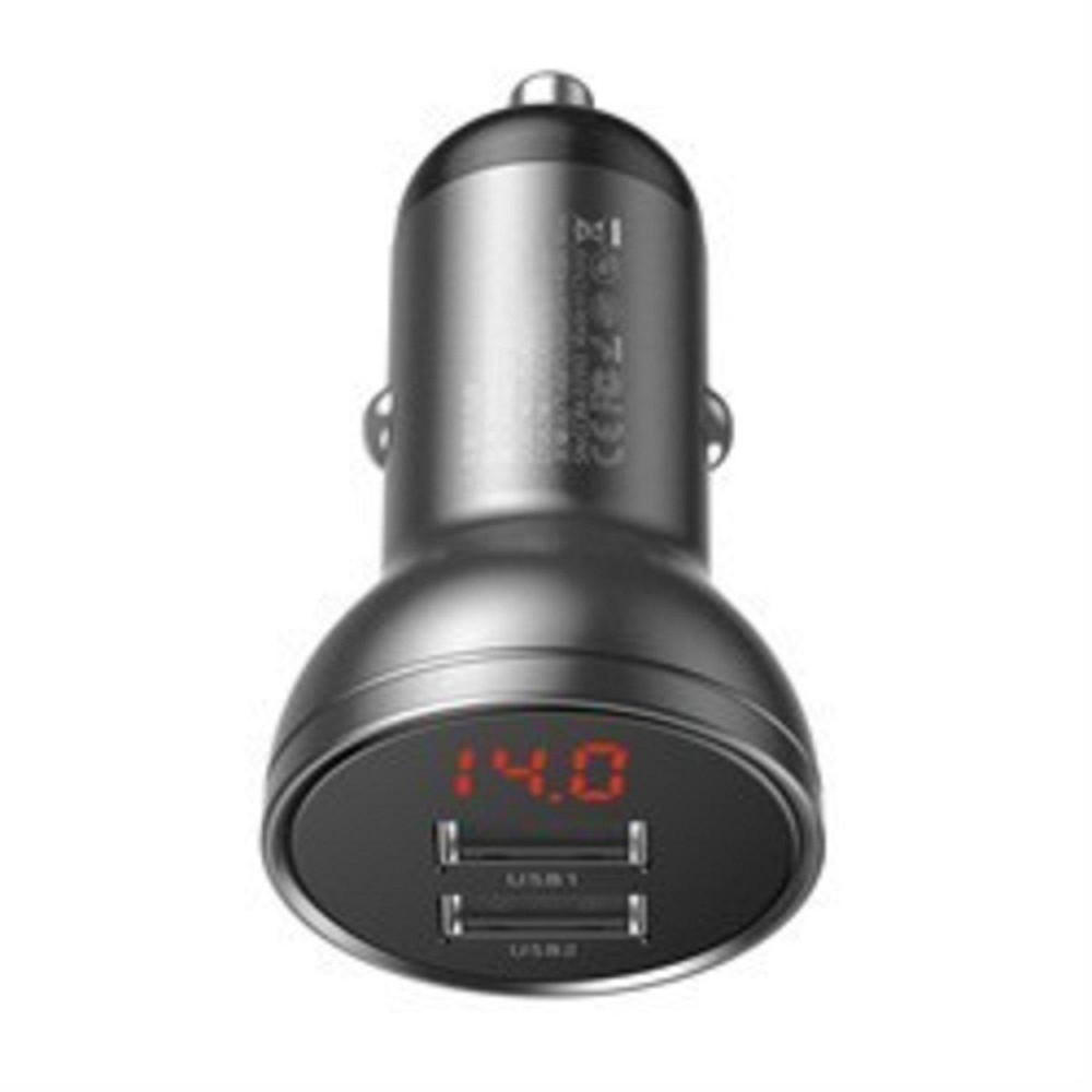 Автомобільний зарядний пристрій Baseus Digital Display Dual USB 4.8A Car Charger 24W Grey Ковель - фото 3
