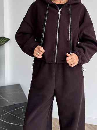 Жіночий стильний жіночий флісовий костюм-оверсайз із капюшоном. шоколад, 46/48 Одеса