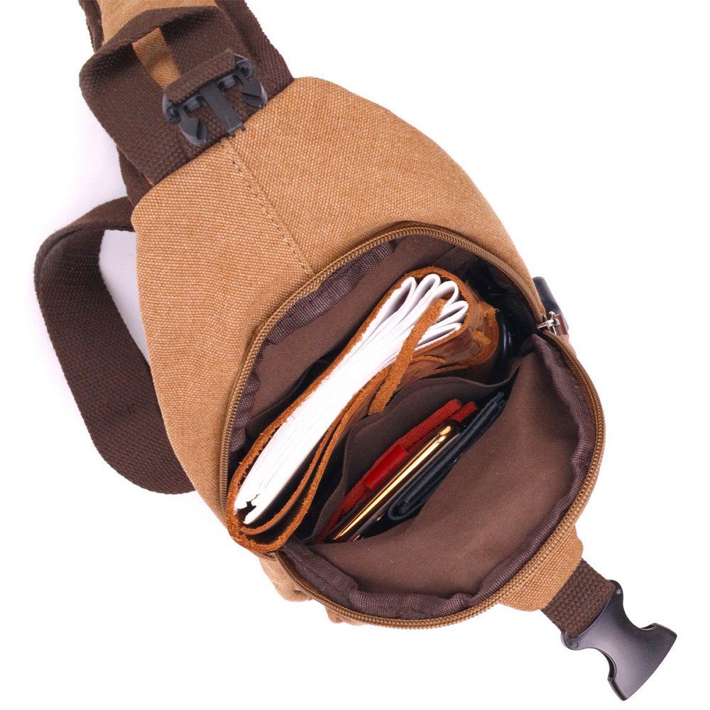 Практична чоловіча сумка через плече з USB кабелем текстильна 21222 Vintage Коричнева Київ - фото 5