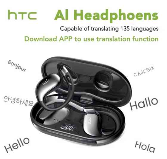Спортивні bluetooth навушники HTC HD Bass з AI-перекладачем 134 мови NE57 Black Запоріжжя