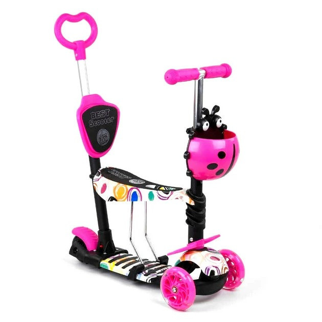 Самокат біговел триколісний Best Scooter з батьківською ручкою підсвічуванням коліс Рожевий абстракція (75009) Чернигов - изображение 1