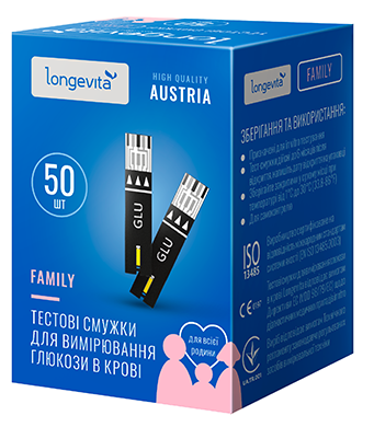 Тестові смужки для вимірювання глюкози в крові Longevita Family (50шт.) (6806077) Київ