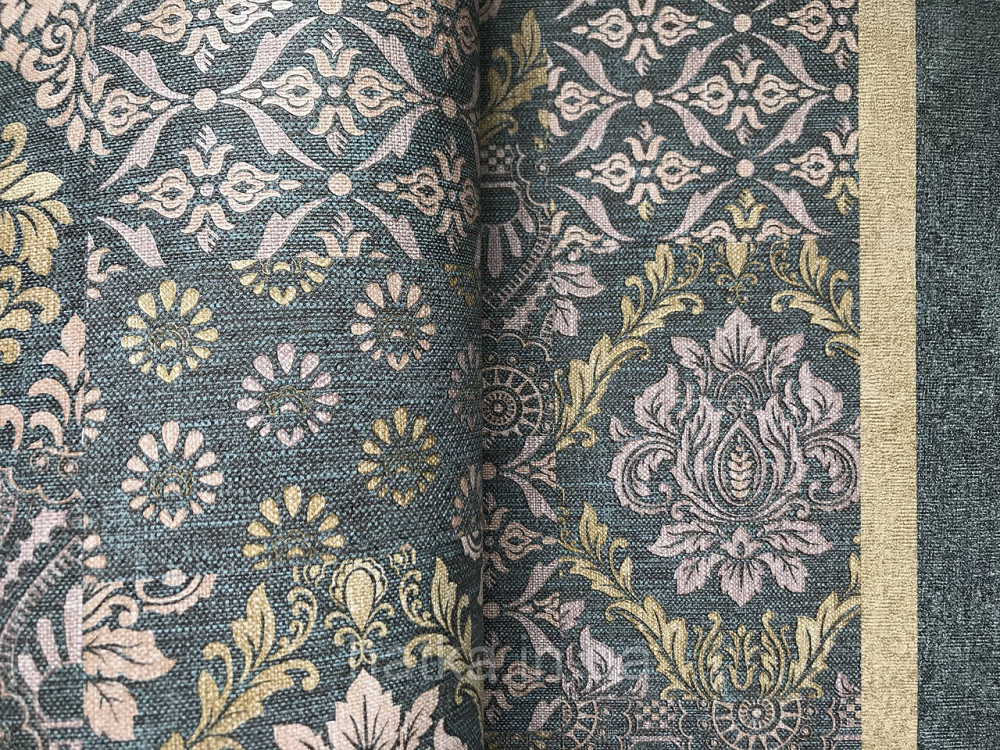 Шпалери метрові вінілові на флізелін Yuanlong Samsara східний стиль під килим золото срібло на темно синьому Київ - фото 2