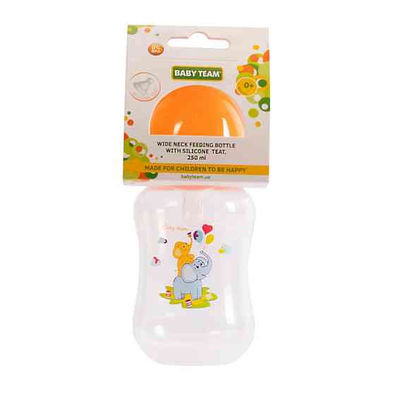 Пляшечка для годування з широким горлом та силіконовою соскою 1002 помаранчевий 250 мл Вінниця
