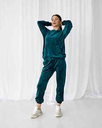 Жіночий велюровий костюм із капюшоном Смарагдовий M Харків