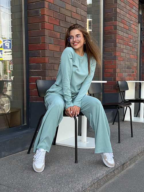 Жіночий костюм штани з широкими штанами Оливовий XS/S Харків - фото 7