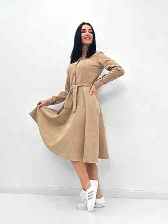 Вельветовое платье миди Ofelia 42-44, Трехнитка начес, Бежевый Киев