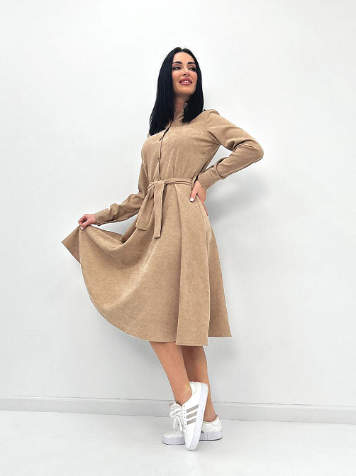 Вельветовое платье миди Ofelia 42-44, Трехнитка начес, Бежевый Киев - изображение 4