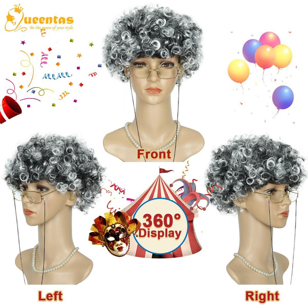 Перука сива бабуся кучерява, термостійка, набір комплект для косплею, свят, Геловіну, корпоратив, вистав Київ - фото 2