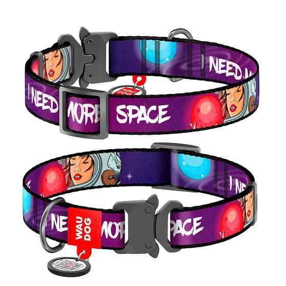 Нашийник для собак нейлоновий WAUDOG Nylon з QR-паспортом, малюнок "Більше космосу", металева п Коломия